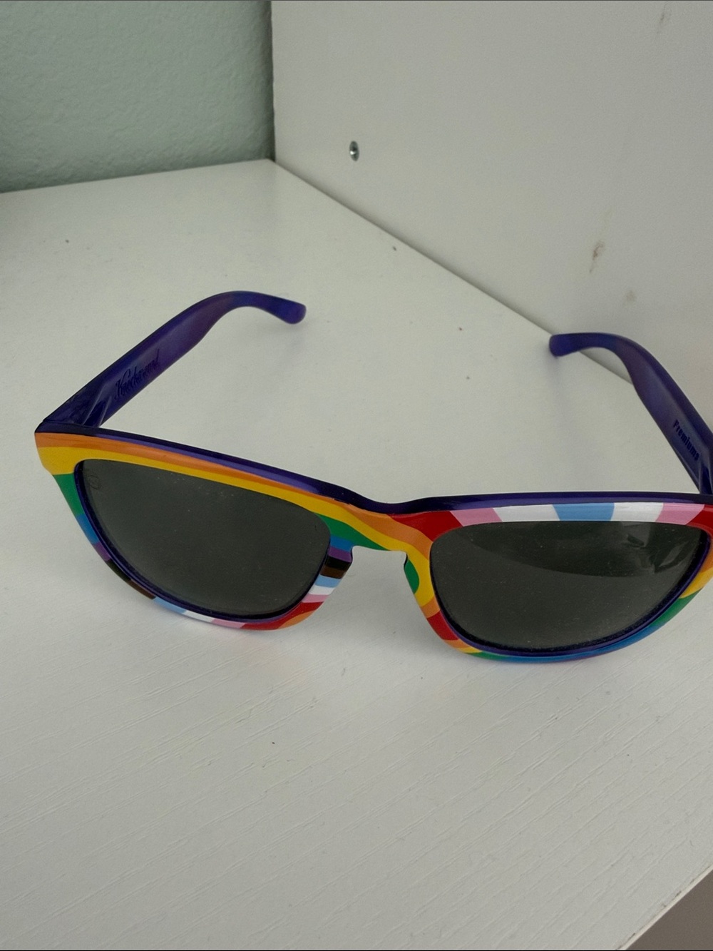 Rainbow Stripe Cat-Eye Sunglasses - Purple Temples